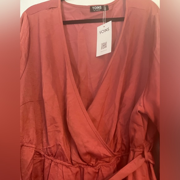 Elegant plus size Pink faux Wrap Dress - Picture 6 of 11